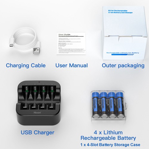 1.5V Rechargeable Lithium Batteries AA 3500mWh Hixon AA/AAA Li-ion Charger Lot - Picture 15 of 17