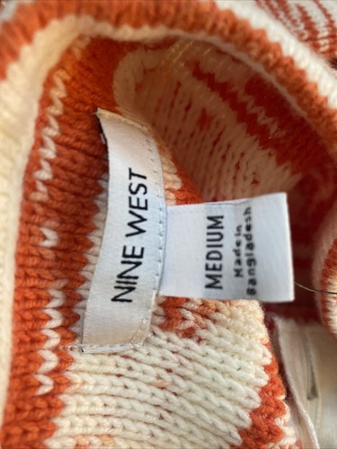 Nine West M NWT Orange White Variegated Funnel Neck Drop Shoulder Cotton Sweater - Picture 7 of 8