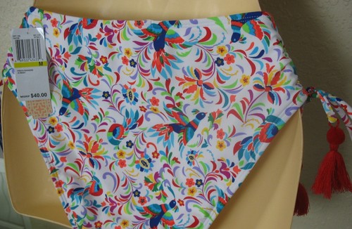 GB - NEW - M - PINATA PARADISE HI-WAIST BATHING SUIT BOTTOM WITH FRINGE TIES - Picture 4 of 5