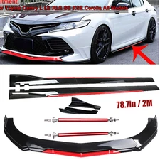Front Bumper Lip Splitter Spoiler Side Skirts Glossy Blac For Toyota Camry 2