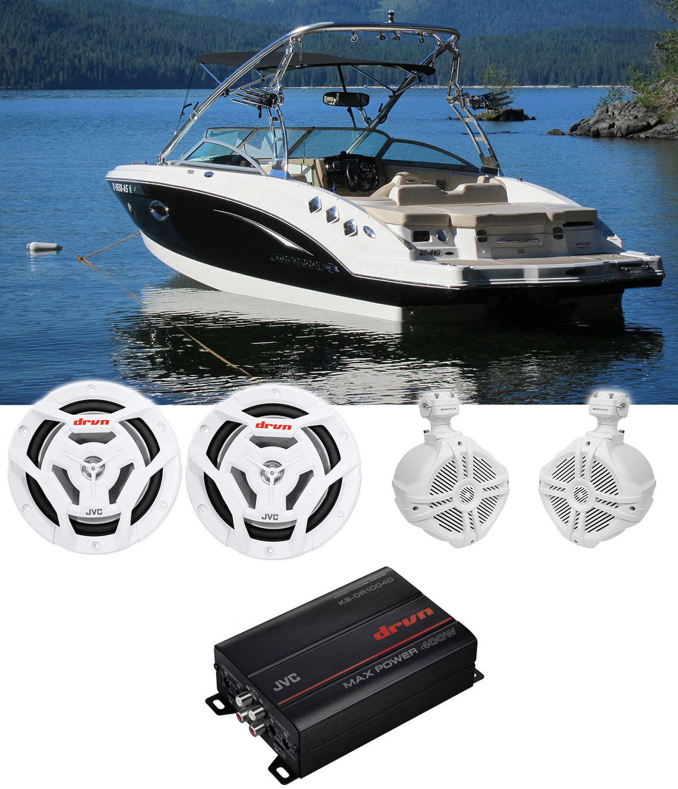 4-канальный морской усилитель JVC KS-DR1004D65-дюймовая башня коаксиальные динамики белого цвета 39490₽