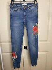 Zara floral distressed raw hem skinny jeans