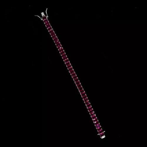 8.00Ct Emerald Cut Lab-Created Ruby Tennis Bracelet 14K White Gold Plated - Picture 3 of 4