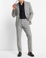 NEW EXPRESS 148 BLACK WHITE PLAID EXTRA SLIM WOOL BLEND SUIT PANT SZ 30/30