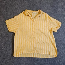 C&C California Top Womens Size Large Yellow Linen Striped Button Casual Beachy