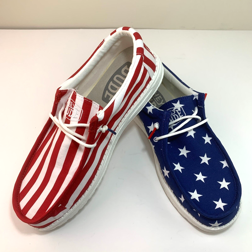 Hey Dude Men's Wally Americana Patriotic Flag Stars/Stripes Shoes Size 10 NEW