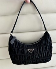 PRADA Hobo Tessuto Nylon Gaufré w/ Saffiano Leather Re-Edition Ruched Mini Bag