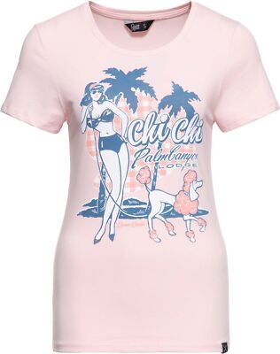 Queen Kerosin »CHI CHI BEACH POODLE« MOTIV Kurzarm T-SHIRT - Rosa Rockabilly