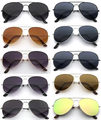 Classic Womens Mens Sunglasses UV400 Protect Double Bridge Aviators Pilot Police