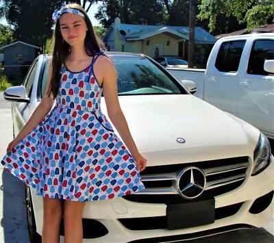 Beautiful Eleanor Rose ''Popsicle'' girl's dress with match headband size 14-16 
