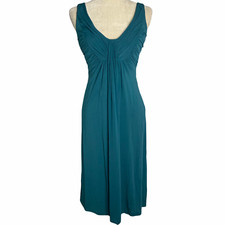 Vintage Laundry Draped Midi Dress 2 Teal Sleeveless Stretch Knit Lined Zipper