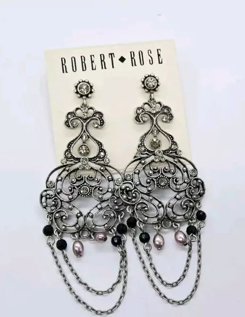 Люстра серьги Robert Rose бисером кристалл подвеской серебристого тона цепочка 3,5 в - Изображение 2 из 4