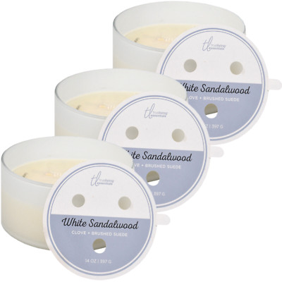 3x True Living große Glaskerze 397g weiß Sandelholz (Nelke + gebürstetes Wildleder)