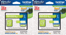 New Genuine Brother P-Touch TZe-MQG35 2PK White on Lime Green Tape Bag