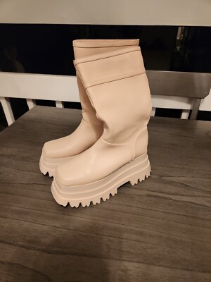 Womens Beige Chunky Platform Boots Size 10