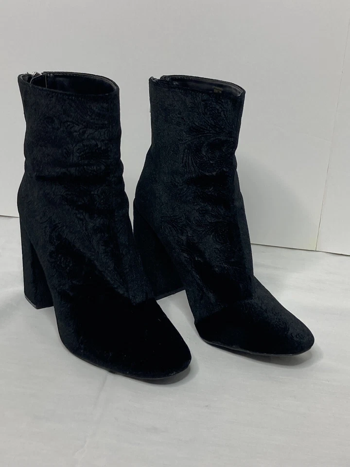 Женские ботильоны Jessica Simpson 9 м черные с цветочным бархатом с тиснением на лодыжке на блочном каблуке - Изображение 3 из 4