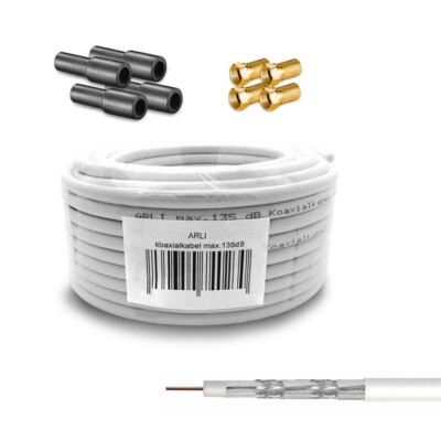 50m Koaxialkabel 135dB 4 F Stecker 4x Gummitülle HD Sat Digital Antenne 4K Kabel