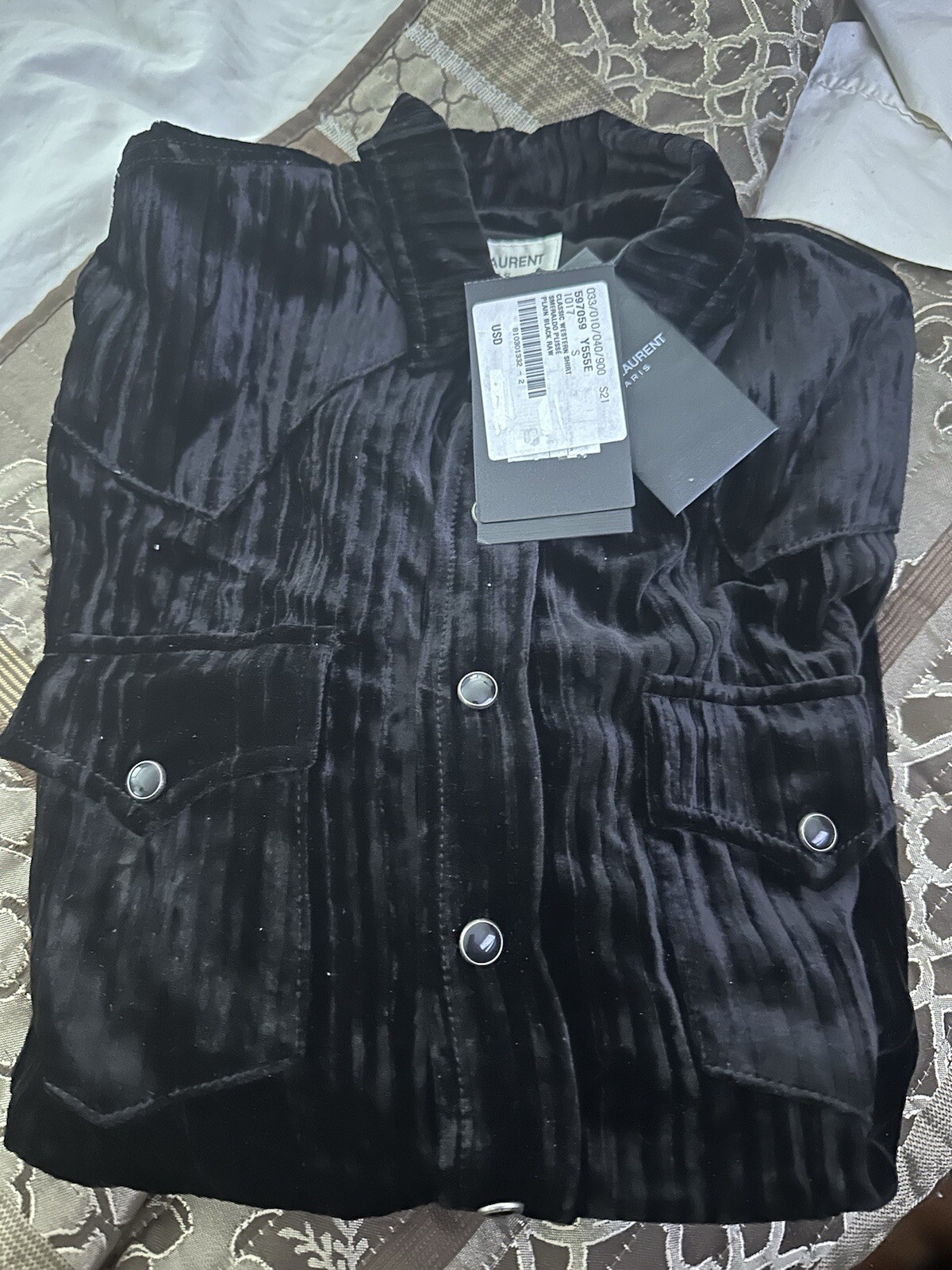 Camicia western classica cotone nero SAINT LAURENT PARIS nuova taglia S slim