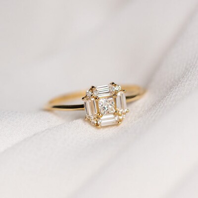 Natural Square Diamond Baguette Stone Promise Ring For Women Her Mom Wife