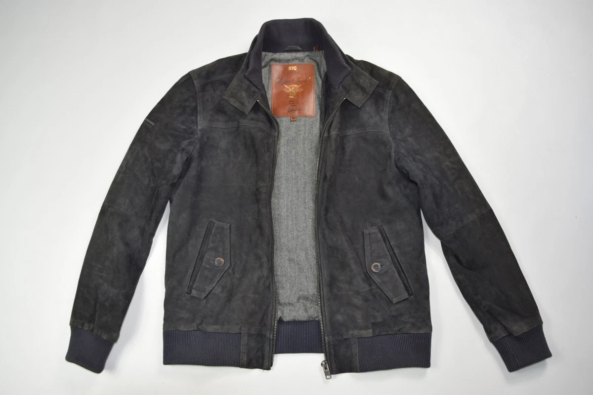 Superdry gray Men s Leather biker Coat Jacket suede size L eBay
