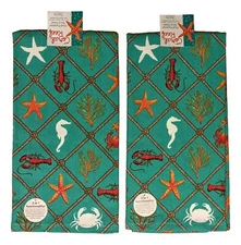Set of 2 CORAL REEF Sea Life Terry Kitchen Towels by Kay Dee Designs