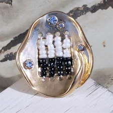 Crystals and Glass Beads Baroque Gold Plated Adjustable Statement Cocktail Ring