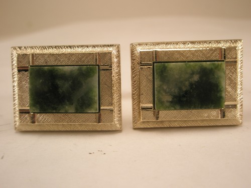 Genuine Jade Green Stone Quality Vintage DANTE Cuff Links & Tie Bar set - Picture 2 of 9