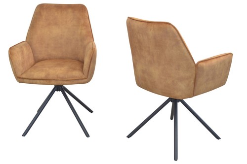 2er Set Esszimmerstühle drehbar Vintage Stoff Ocker Polsterstühle mit Armlehne - Bild 2 von 4