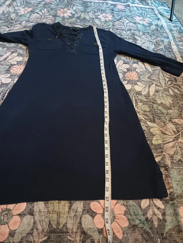 Ralph Lauren Equestrian Knit Dress Large Navy Blue Henley Slim Fit Nautical - Image 3 of 4