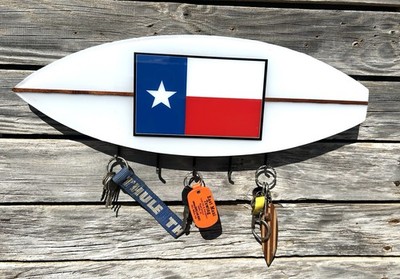 Handmade Epoxy Surfboard with Real Redwood Stringer and Texas Flag. Surf Art
