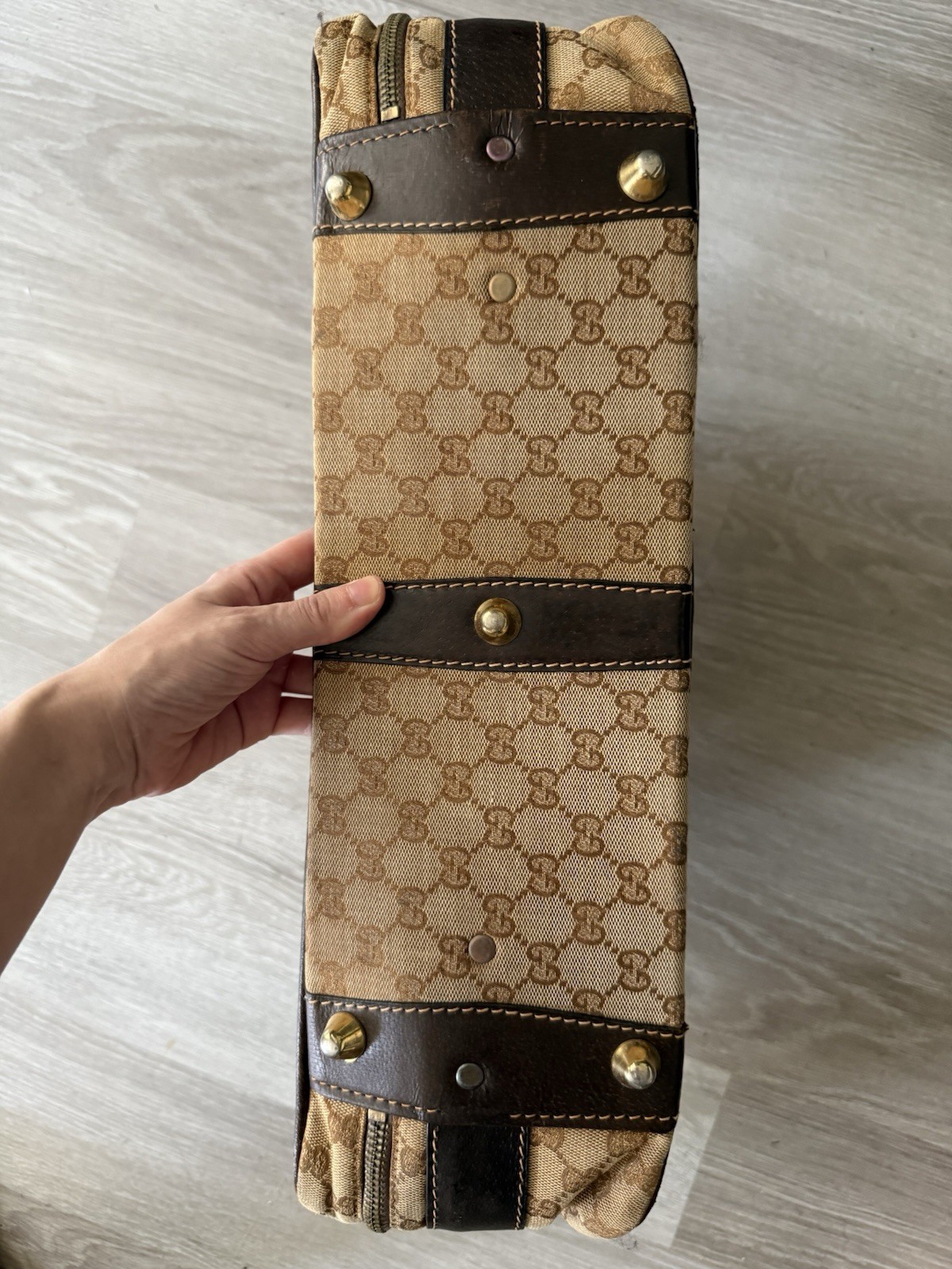 Vintage Gucci Monogram Sherry Line Suitcase Bag Brown Leather Luggage Rare image 4