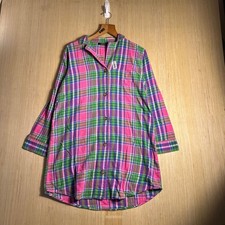 Lauren Ralph Lauren Plaid Sleep Shirt Womens Medium Pink Flannel Nightgown