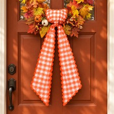 4 Pcs Fall Wreath Sash for Front Door Orange Gingham Sashes