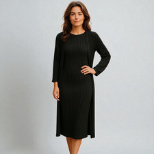 Shein 2 Piece Black Lightweight Ribbed Sweater Tank Dress & Cardigan Size S