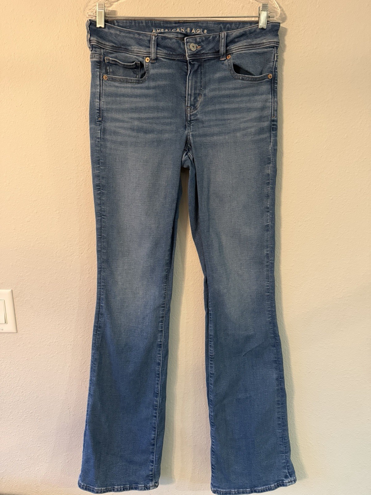 American Eagle Kick Boot Jeans Womens 8 XL Light Blue Next Level Stretch Denim image 2