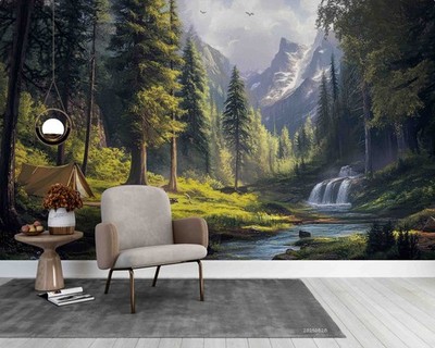 3D Nature Mountain Forest River Self-adhesive Removeable Wallpaper Wall Mural