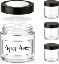 4 oz Glass Jars with Lids, 4 Pack Clear Small 4oz, Clear-Black lids