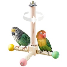 Natural Wood Bird Perch  Exercise Wheel Toy Set  Engaging Chewable Enrichment