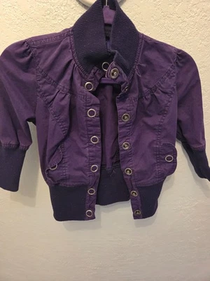 Miley Cyrus MAX Azria Jacket Purple Snap Front Pockets Band Sleeves Size XS - Image 1 of 4