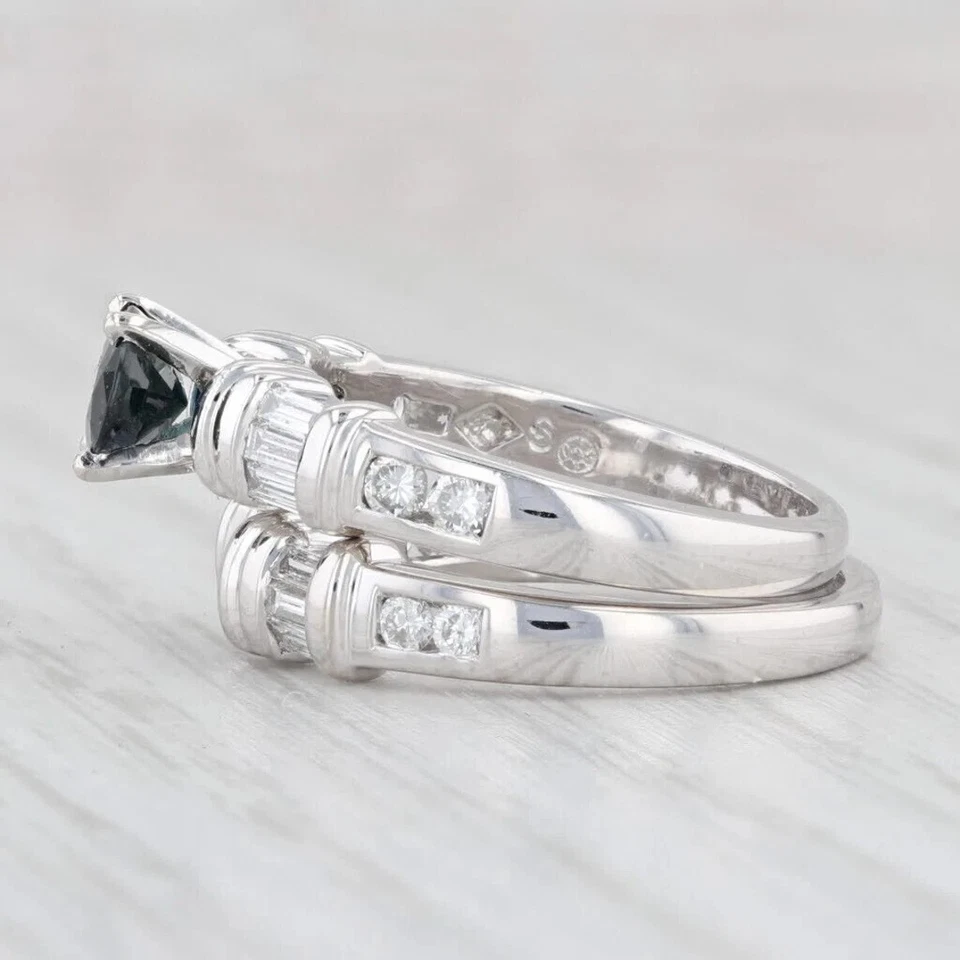 1.25Ct Blue Sapphire Oval Cut CZ Wedding Engagement Ring & Band 925 Silver - Image 3 of 3