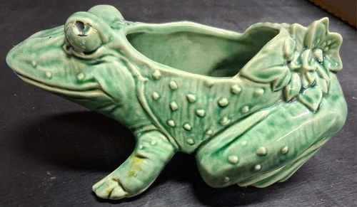 McCoy Vintage Ceramic Green Frog Planter