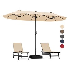 13FT Double-sided Patio Umbrella w/ Crank Handle Umbrella Base Safety Lock Beige