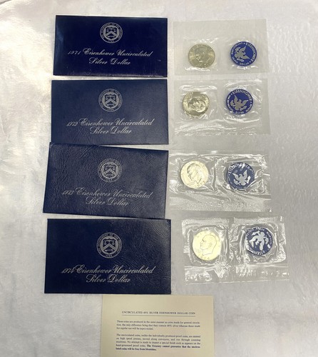 1971-1974 Uncirculated Ike 40% Silver Dollars Original Gov. Packaging in Cello