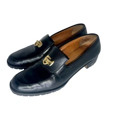 Salvatore Ferragamo Black Ketty Loafers Women’s 7B Gancini Logo Vintage