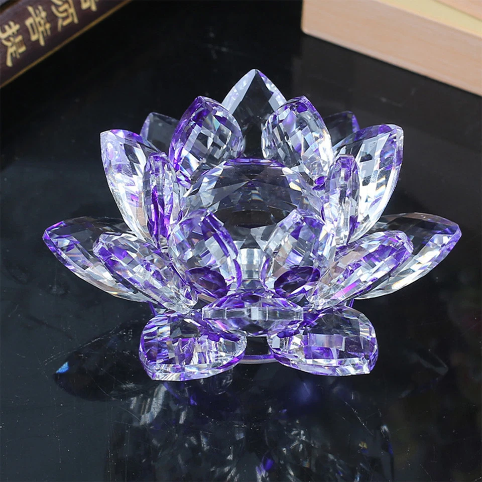 Crystal Glass Lotus Flower Candle Holder Candle Home Decor Craft Tea Light Gift - Image 2 of 4