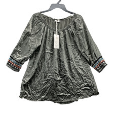 Sunny Studio Silk Blend Dress Womens Olive Off the Shoulder Embellished Boho Y2k