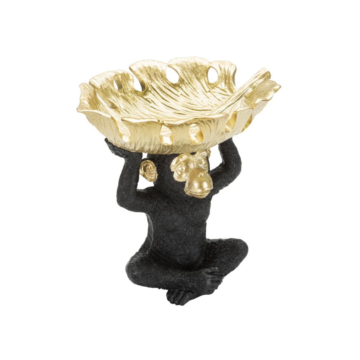 Vide-poche singe noir et or de 25cm pour rangement de clés