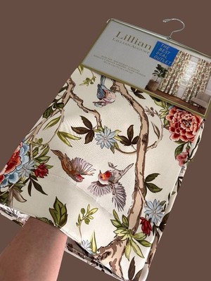 Lillian August Window Curtains 2 Panels 38 x 96'' Cream Birds Drapers Back Tab