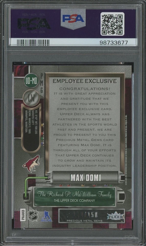 Max Domi 2015 Upper Deck Employee exclusivo de metales preciosos-púrpura #UD-MD PSA 8 Foto 2 de 2
