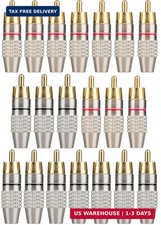 20Pack RCA Male Plug Solder, Gold Audio Video Cable Adapter Connector for Speake